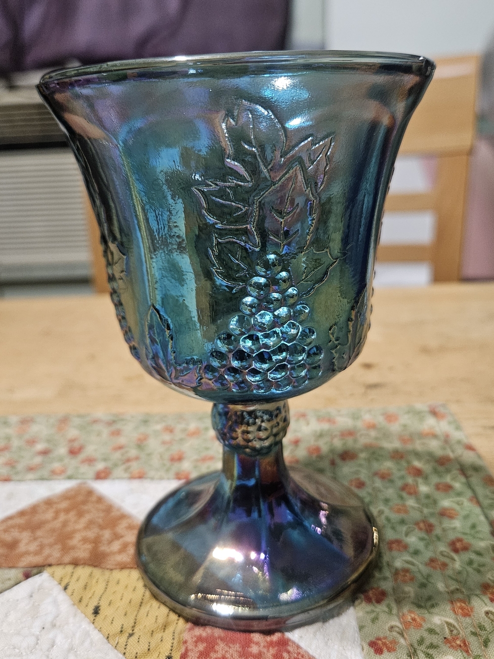 Vintage Indiana Glass Blue Iridescent Carnival Glass Goblet